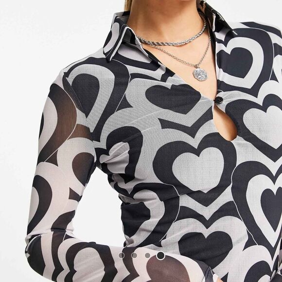 NWT ASOS | Violet Romance | Collared Mesh Mini Dress in Heart Print - Picture 4 of 8